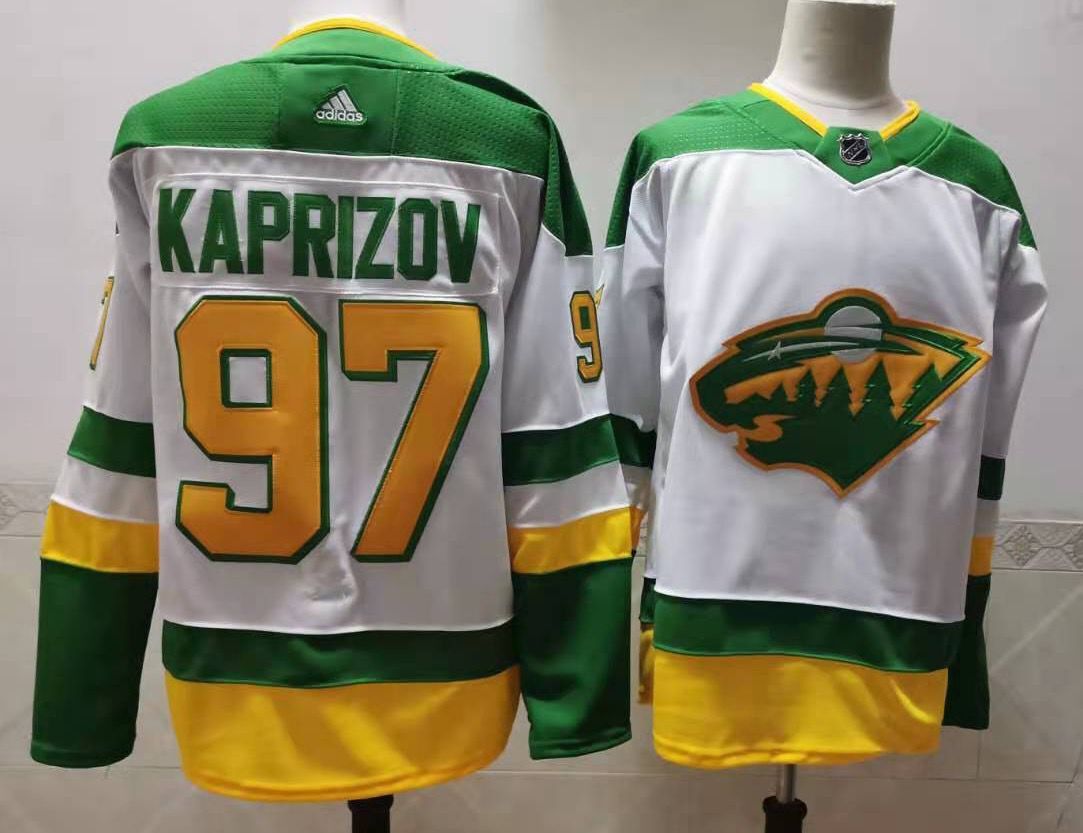 Men Minnesota Wild #97 Kaprizov White Throwback Authentic Stitched 2020 Adidias NHL Jersey